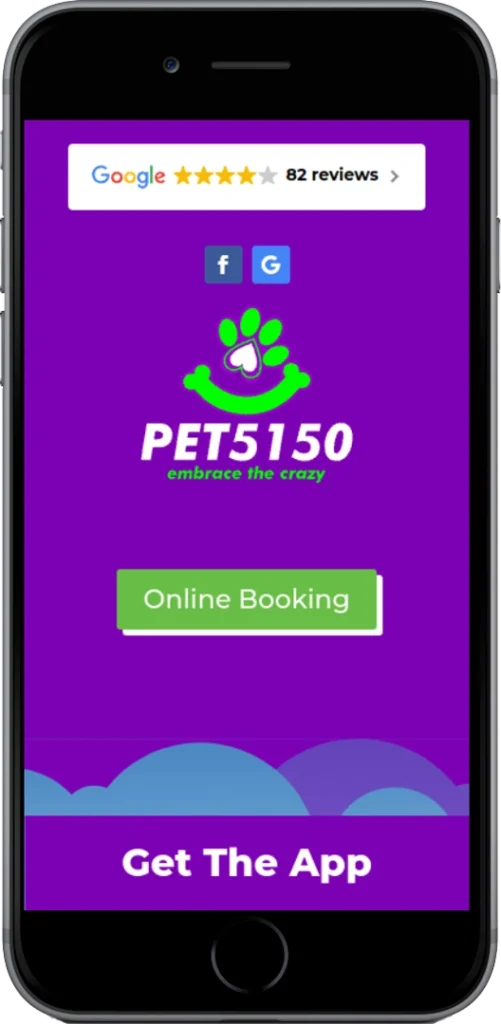 A smartphone screen displays the PET5150 app homepage with the tagline 