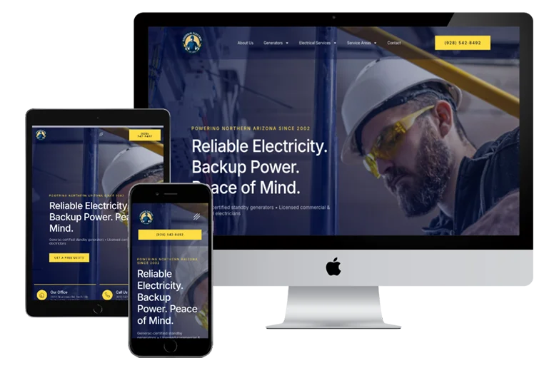 Modern website mockup shown on desktop and mobile.