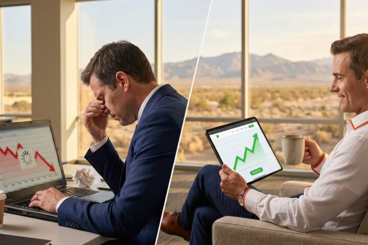 Illustration of a frustrated user encountering a slow website, highlighting signs your website is costing you clients.