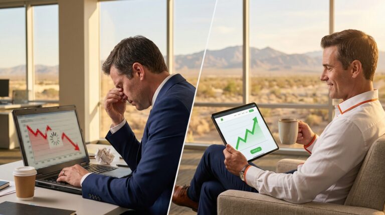 Illustration of a frustrated user encountering a slow website, highlighting signs your website is costing you clients.