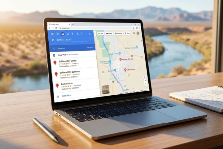 Local SEO Bullhead City strategy chart on a laptop for Mohave Valley business growth and digital marketing success