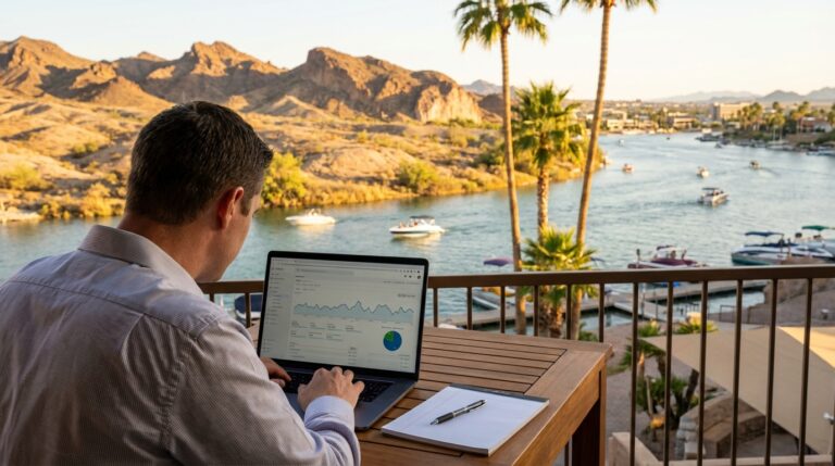 Labor Day marketing strategy graphic for Mohave County businesses focusing on end-of-summer sales and local digital growth.