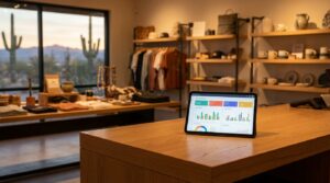 Laptop displaying e-commerce analytics for Bullhead City retailers looking to build online stores in Mohave Valley.