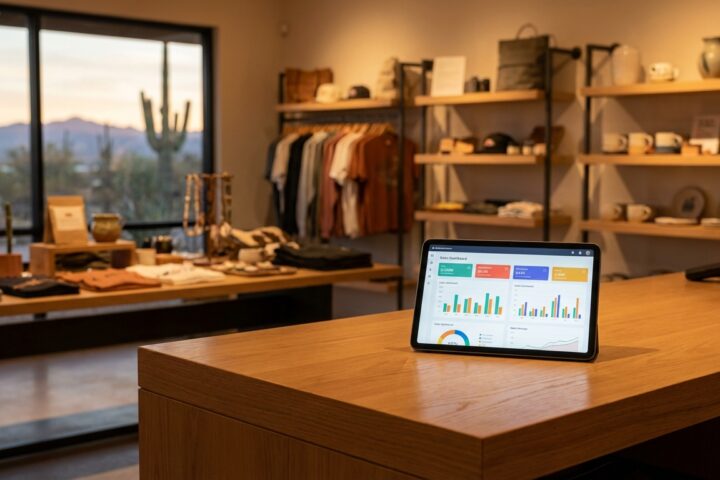 Laptop displaying e-commerce analytics for Bullhead City retailers looking to build online stores in Mohave Valley.