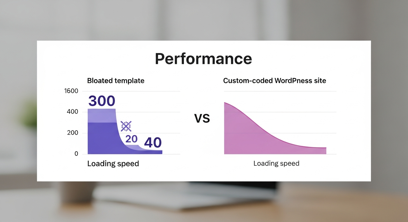Chart comparing custom WordPress speed vs bloated templates by Arizona developer Jeremy Webb in Kingman.