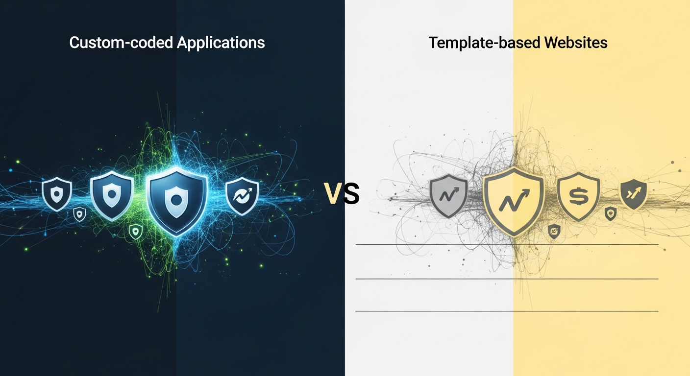 Custom app vs template site speed/security chart for AZ business growth by Jeremy Webb Websites Graphics Kingman.
