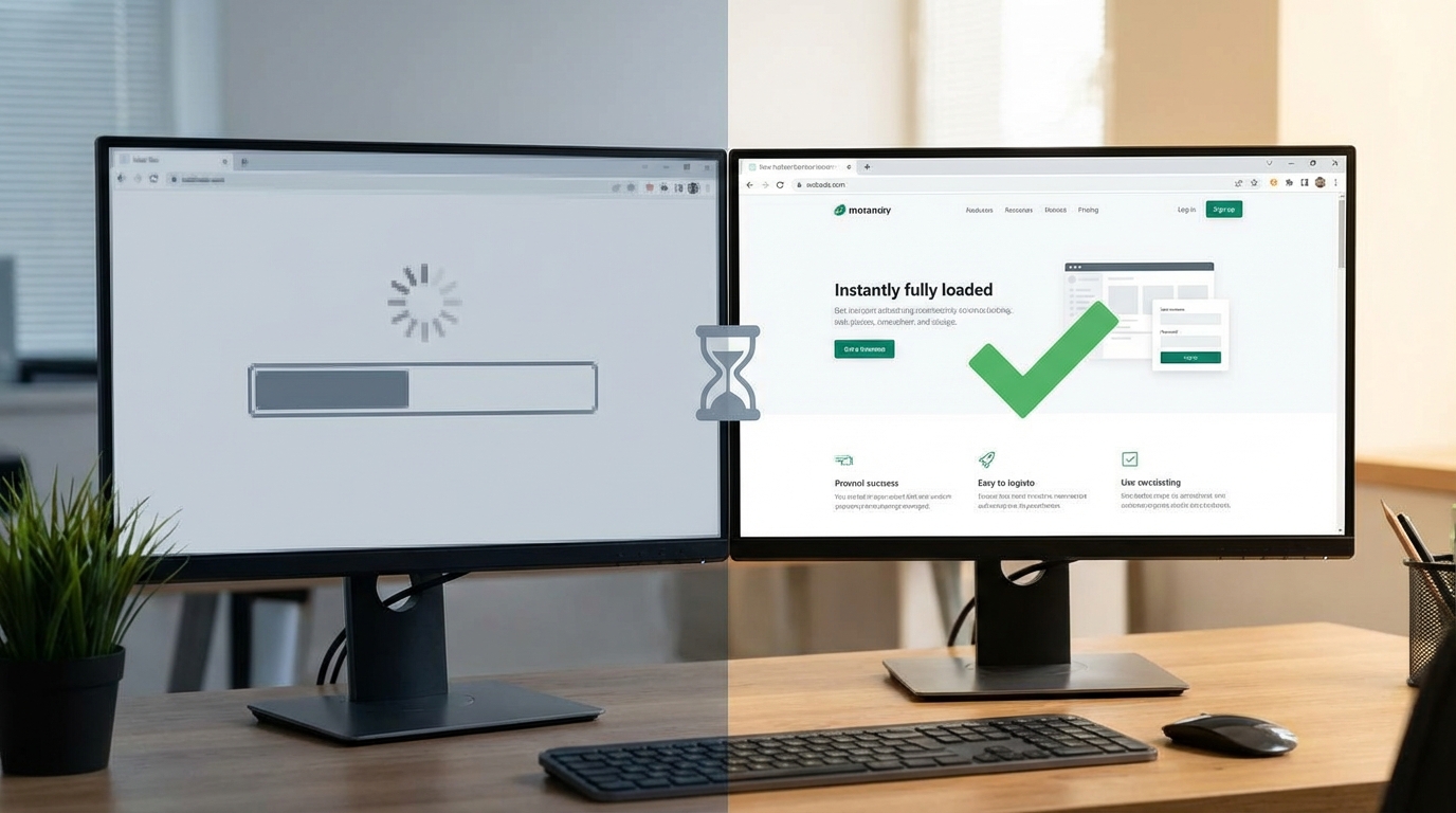 Graphic showing slow competitor site vs fast website design by Jeremy Webb in Mohave Valley.